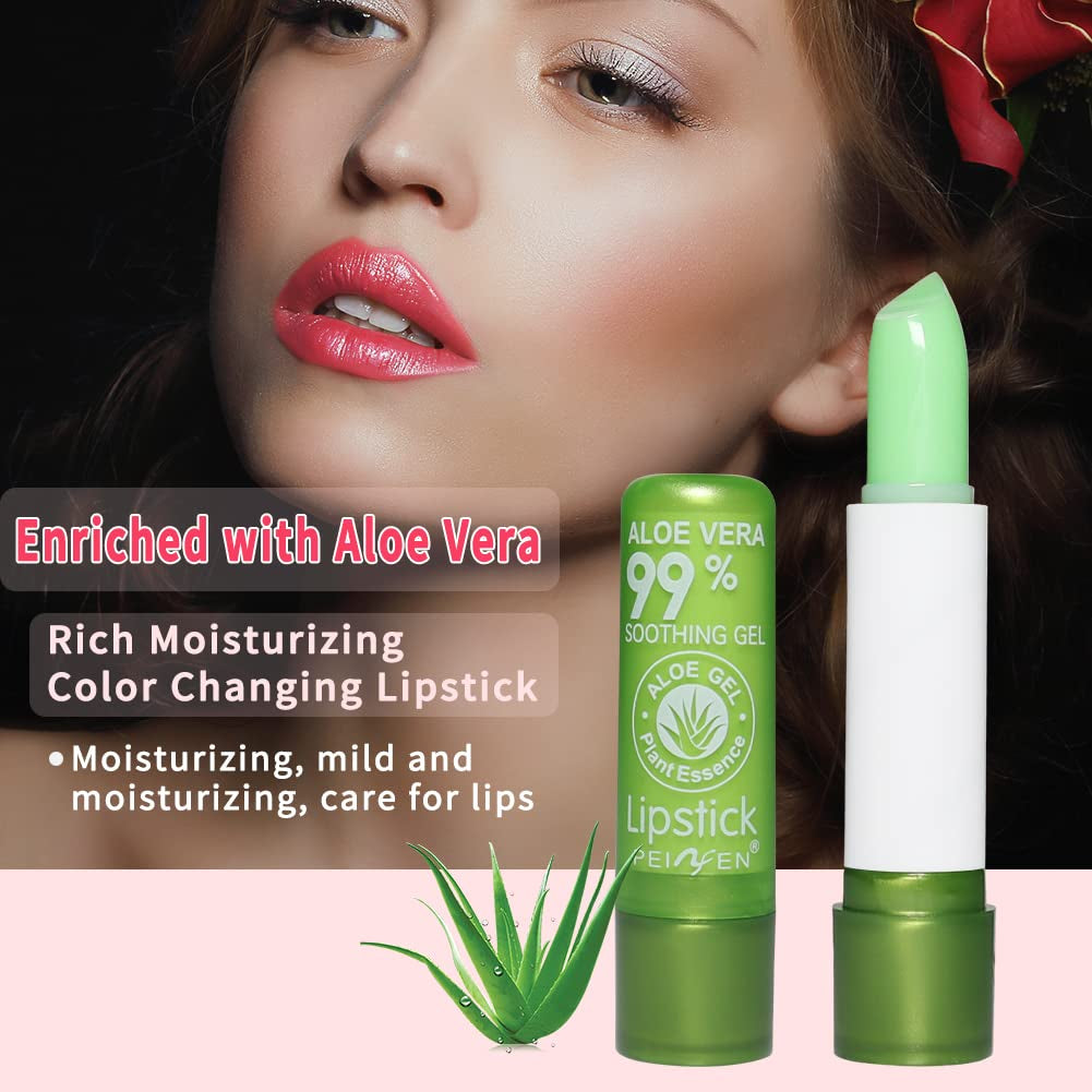 Aloe Vera Lipstick, Magic Temperature PH Color Changing Moisturizing Lipstick, Tinted Lip Balm, Lip Tint, Lip Makeup, Lip Balm, Natural Lasting Moisturizing Lipstick for Women (2PCS, Large)