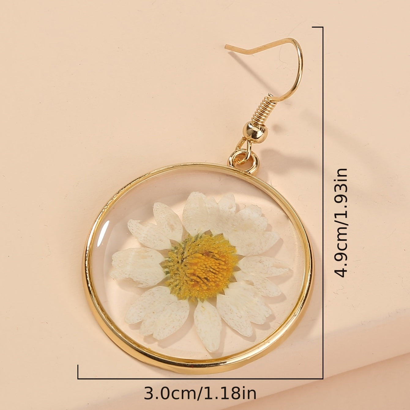 Daisy Flower Resin Drop Earrings - Drop & Dangle Earrings with Pressed Flower Design, Round Circle Hook, Fashion Jewelry for Women, Beautiful Floral Accessories