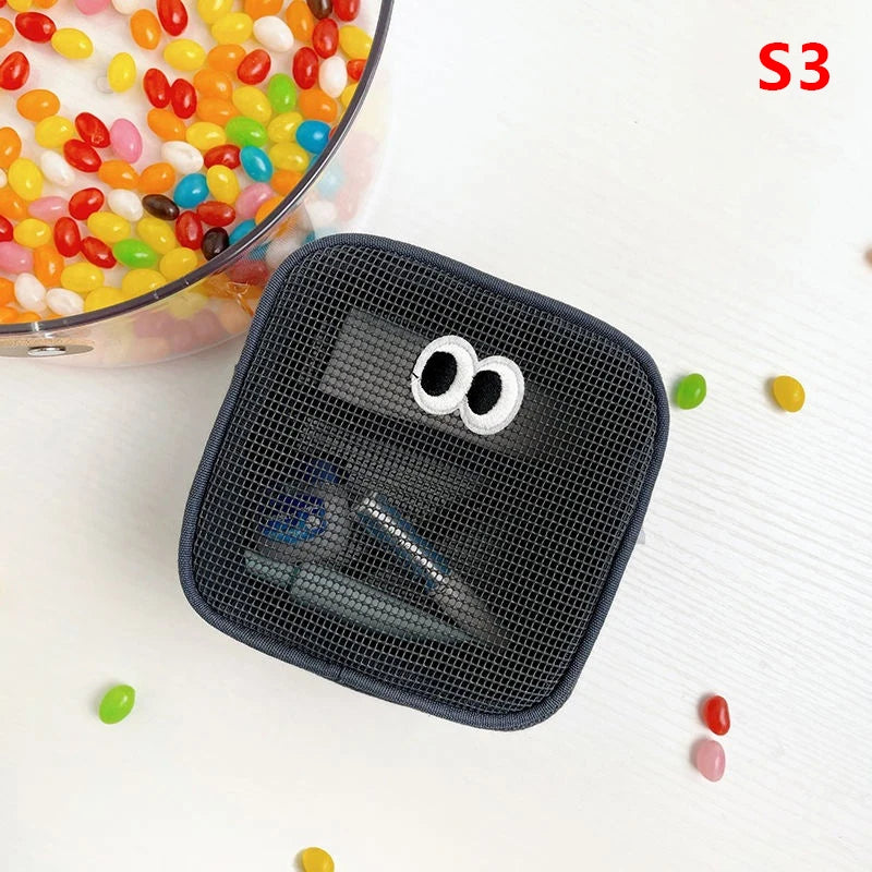 New Candy Color Mesh Cosmetic Bag Cute Big Eyes Make up Case Kawaii Makeup Pouch Makeup Case Portable Toiletry Storage Bag
