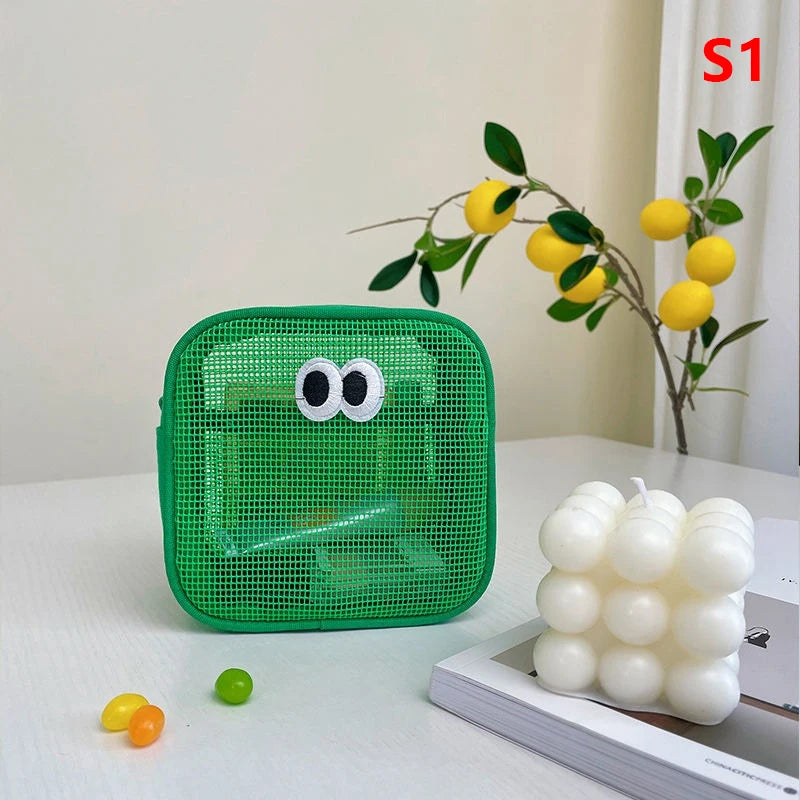 New Candy Color Mesh Cosmetic Bag Cute Big Eyes Make up Case Kawaii Makeup Pouch Makeup Case Portable Toiletry Storage Bag