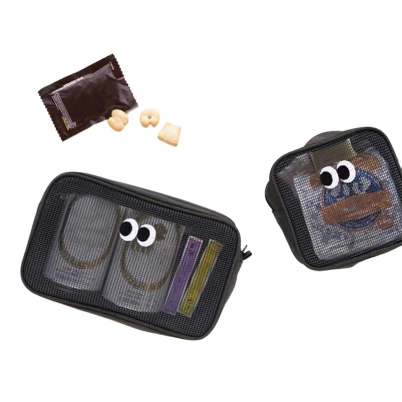 New Candy Color Mesh Cosmetic Bag Cute Big Eyes Make up Case Kawaii Makeup Pouch Makeup Case Portable Toiletry Storage Bag