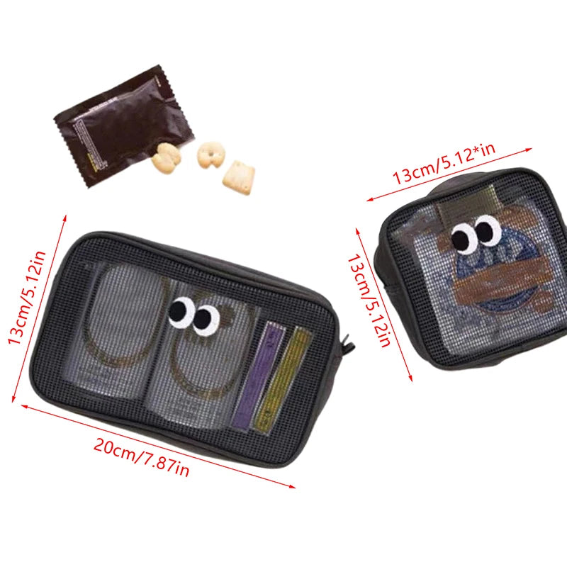 New Candy Color Mesh Cosmetic Bag Cute Big Eyes Make up Case Kawaii Makeup Pouch Makeup Case Portable Toiletry Storage Bag