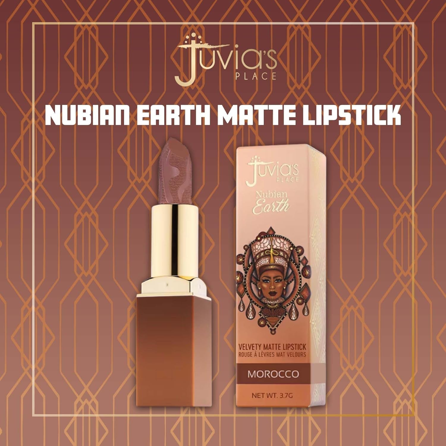 Nubian Earth Matte Lipstick Morocco - Hydrating, Long-Lasting, Richly Pigmented Lip Makeup, Creamy Lipstick with Matte Finish, Beauty & Lip Care Product