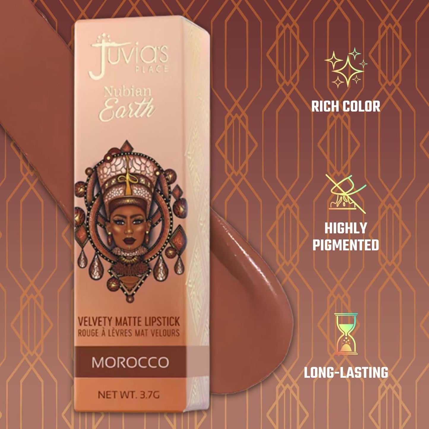 Nubian Earth Matte Lipstick Morocco - Hydrating, Long-Lasting, Richly Pigmented Lip Makeup, Creamy Lipstick with Matte Finish, Beauty & Lip Care Product