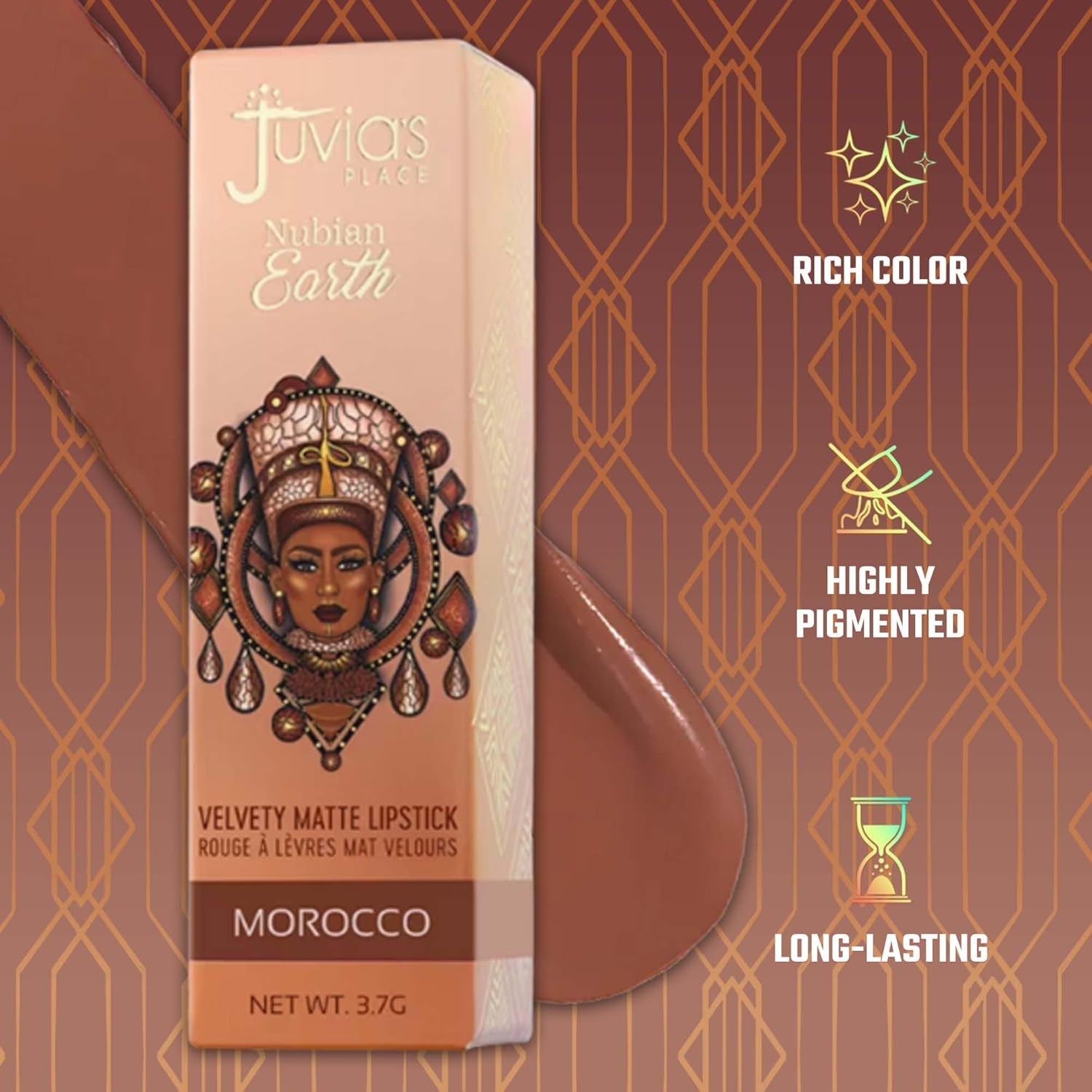 Nubian Earth Matte Lipstick Morocco - Hydrating, Long-Lasting, Richly Pigmented Lip Makeup, Creamy Lipstick with Matte Finish, Beauty & Lip Care Product