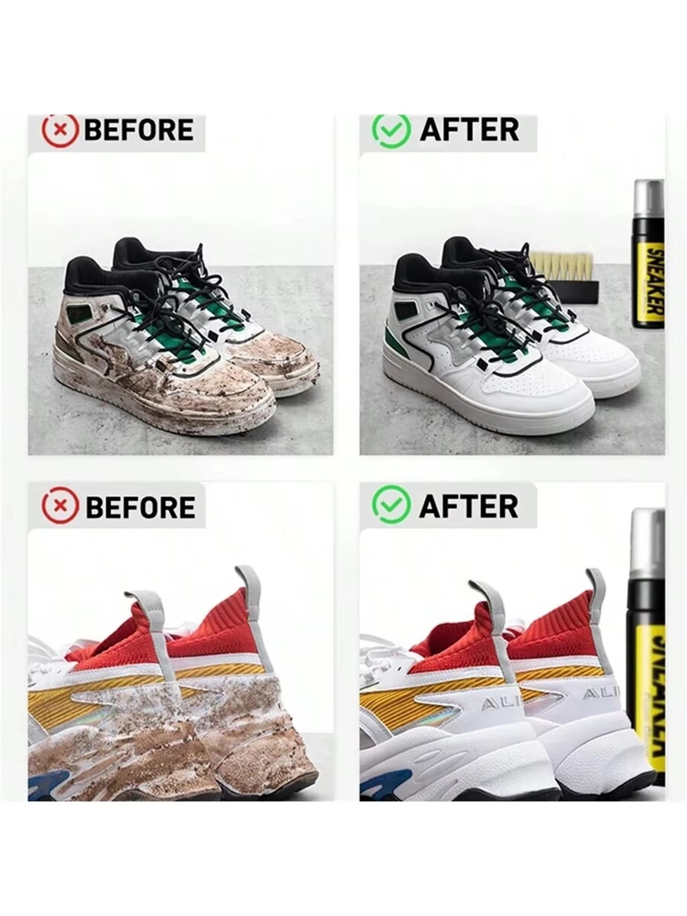Shoe Cleaner Care Kit with 2 Brush, 5.3Oz Cleaning Agent and 1 Towel for Leather Knit Canvas PU Fabric Sneakers Tennis Shoes