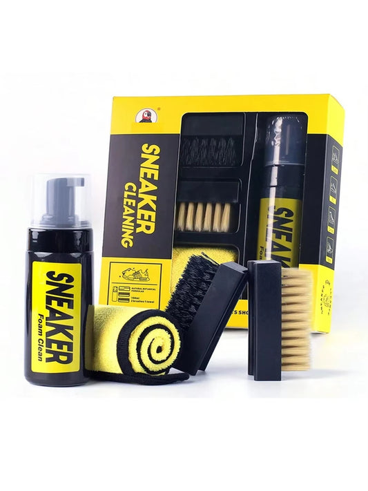 Shoe Cleaner Care Kit with 2 Brush, 5.3Oz Cleaning Agent and 1 Towel for Leather Knit Canvas PU Fabric Sneakers Tennis Shoes